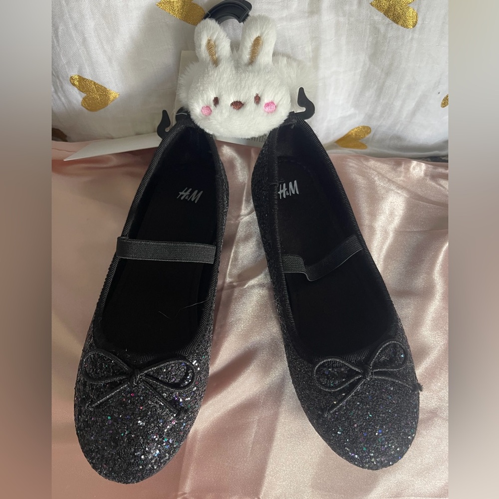H&M Shoes Kids Girls Sparkling Black Ballet Flats Size child 10- NWT